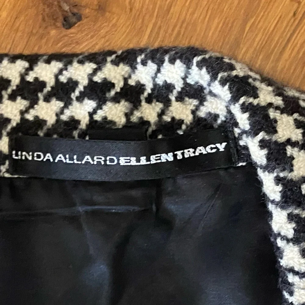 Ellen Tracy Black/Ivory Blend Houndstooth Wool/Cashmere Open Front Blazer, Sz 6 - Picture 2 of 10